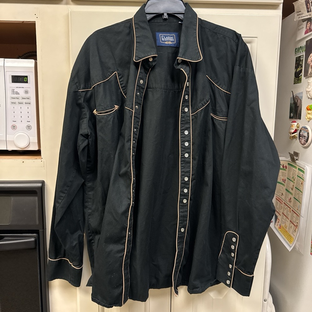 Classic Western Black Pearl Snap Shirt with Tan Piping